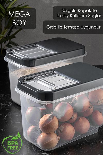 Meleni Home 3-Piece 10 Lt Mega Size Kitchen Organizer Food Supply Flour Storage Container - Storage Box with Sliding Lid Anthracite