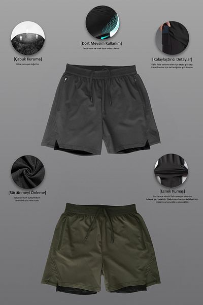 Man Of Man | Pack of 2| Unisex Gym And Fitness Lined Tights Shorts| Hidden Pocket Detailed