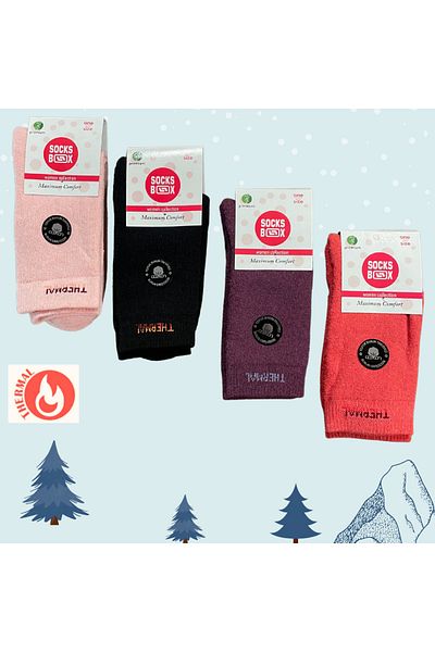 socksbox 4 ζευγάρια γυναικείες θερμικές χειμερινές κάλτσες χωρίς ραφή