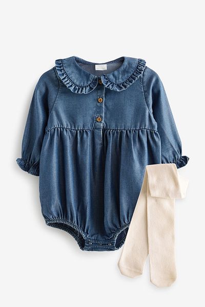 Next Baby 100% Cotton Denim Salopet Socks Set