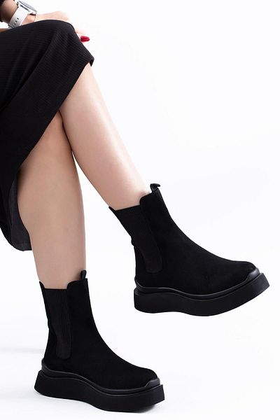 Stilbagshoes Cizme de damă cu talpă importată cu detaliu elastic lateral NADINE NEGRE