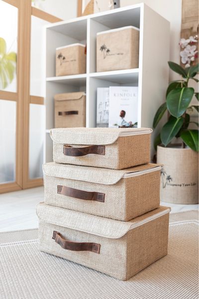 Art Bee Set of 3 Jute Closet Organizer Jewelry, Makeup, Bathroom, Office Organizer Storage Box
