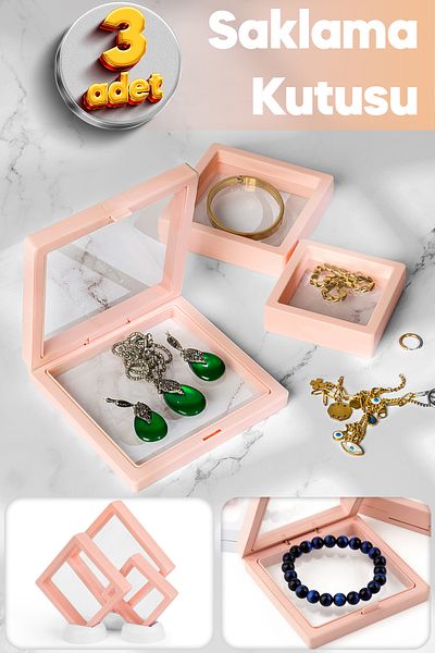 mei 3 Pieces Jewelry Storage Box, Clear 3d Frame Holder Box Frames Pe Film Jewelry Box Transparent