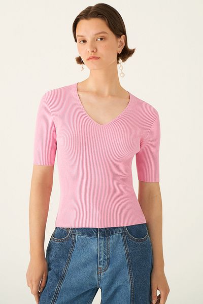 Perspective Lien Pink Color Women's Knitwear Blouse