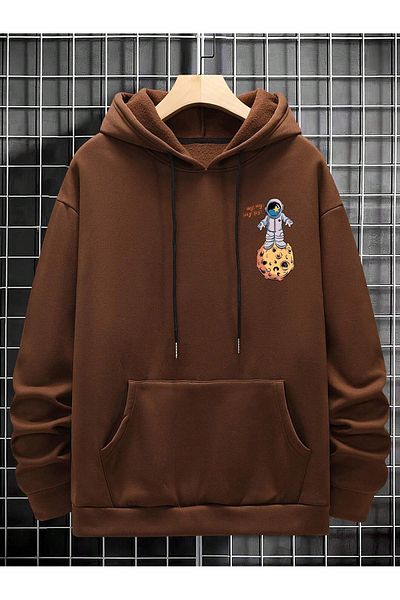 PALPİTO Φούτερ Unisex Brown Space Space με κουκούλα με κουκούλα
