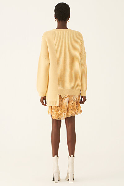 Perspective Mayra Regular Fit U-Neck Strap Above Knee Honey Color Knitwear Dress