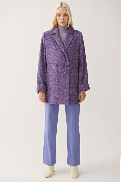 Perspective Idanias Regular Fit Şal Yaka Diz Üstü Mor Renk Kadın Kaban