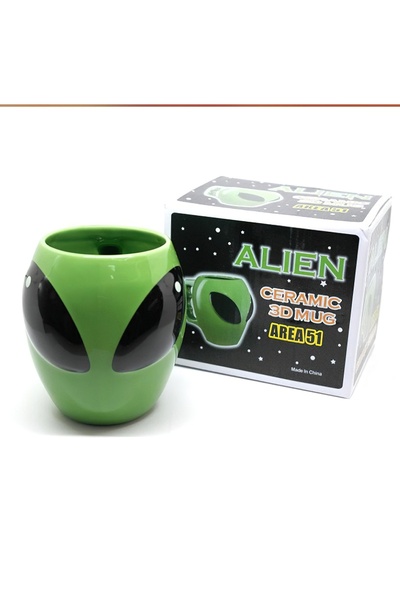 TEEMOOD PIRATE PARROT Green Alien Mug Alien ceramic tea coffee cup 3D space universe UFO design gift party (400 ml)