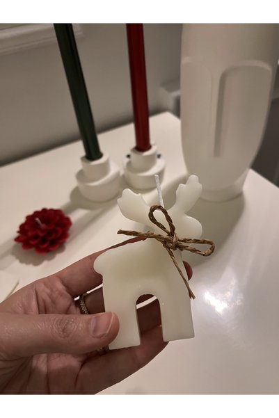 Verda Desing Yılbaşı Hediyesi Beyaz Ren Geyiği El Yapımı Dekoratif Tasarım Mum