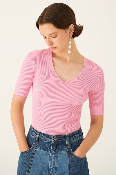 Perspective Lien Pink Color Women's Knitwear Blouse