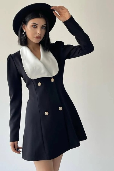 WOMAN VISION Rochie jachetă neagră, cu mânecă lungă, cu guler larg, Atlas, pe...