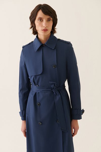 Perspective Adals Regular Fit Men's Collar Midi Length Navy Blue Color Women's Trench Coat