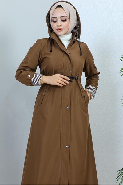 benguen 7010 Μακριά Hijab Trench Coat Tan