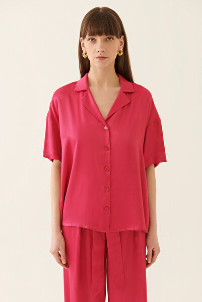 Perspective Kriss Regular Fit Herrenkragen-Damenhemd in Standardgröße in Fuch...