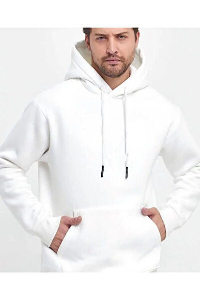 Shine Stone White Color 3 Thread Thick Hooded Sweatshirt