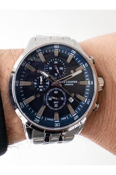 Lee Cooper 43 Mm Dual Time Steel Men's Wristwatch