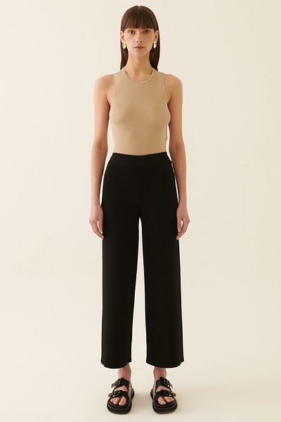 Perspective Illas bequeme Passform, Standardgröße, mittelhohe Taille, schwarze Damen-Strickhose