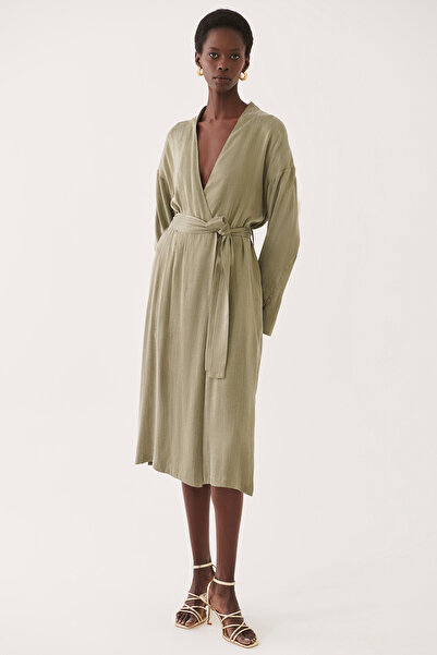 Perspective Delias Regular Fit Double Breasted Midi Μήκος Χακί Χρώμα Pareo