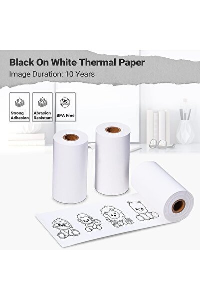 Phomemo T02 Beyaz 53mmx6,5mt - 3 Rulo- Yapışkansız 10 Yıl Dayanıklı Q12-RM10
