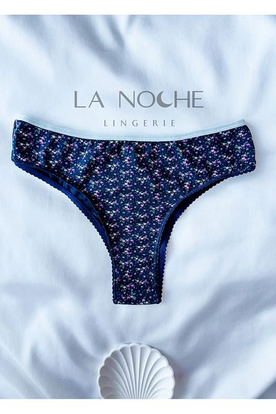 La Noche Lingerie Γυναικείο βαμβακερό εσώρουχο μπλε ναυτικό με λουλούδια