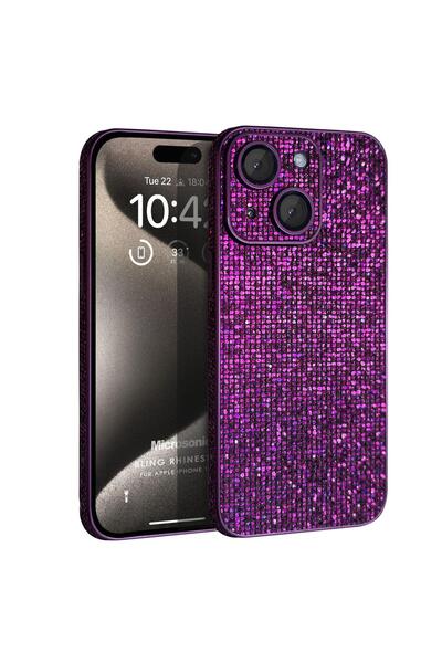 Microsonic Apple iPhone 15 Kılıf Bling Rhinestones Mor