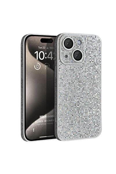 Microsonic Apple iPhone 15 Kılıf Bling Rhinestones Gümüş