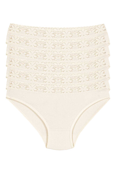 Yıldız Çamaşır Women's Ecru 6 Pack Lycra Lace Waist Bikini Panties