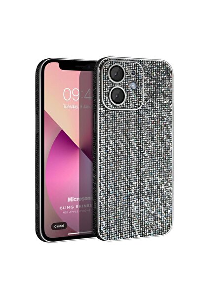 Microsonic Apple iPhone 11 Kılıf Bling Rhinestones Koyu Gri
