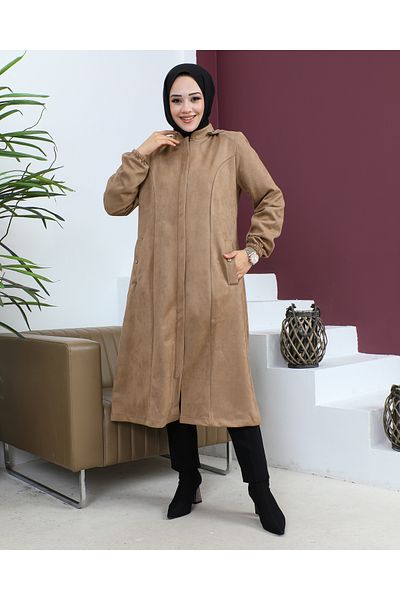 MSK Fashion Модерно велурено палто с качулка