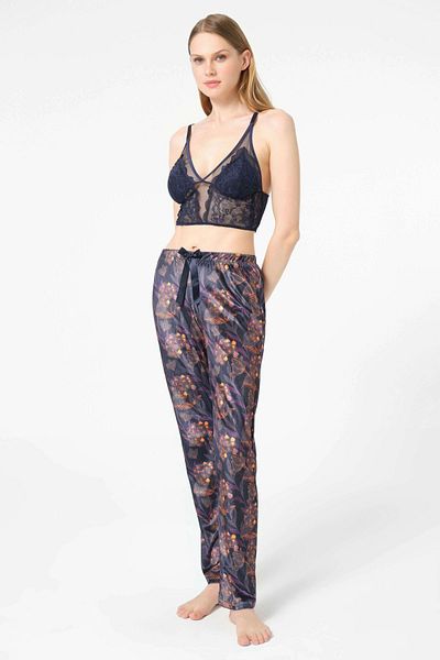 Anıl 5680 Morning Gowns, Bralets and Trousers Set Navy Blue