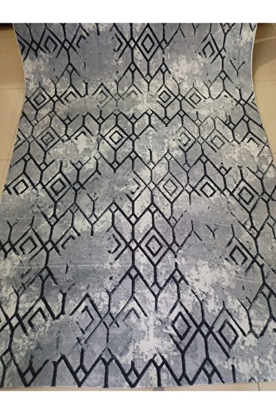 GOLDSER Siyah Geometrik Desenli Yıkanabilir Kaymaz Dört Mevsimlik Salon Banyo Balkon Genç Odası Kesme Halı