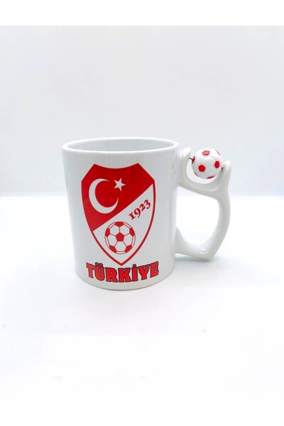 MRN Tasarım كوب تركي مطبوع باللونين الأحمر والأبيض مع مقبض كروي دوار وكوب مكت...
