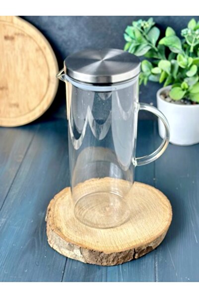Pembelia Life İnox Metal Kapaklı Borosilikat Cam 1500 ml Sürahi Ateşe Isıya D...