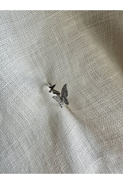 ringbox Gümüş Renk Zirkon Taşlı İki Kelebekli Kadın Yüzük