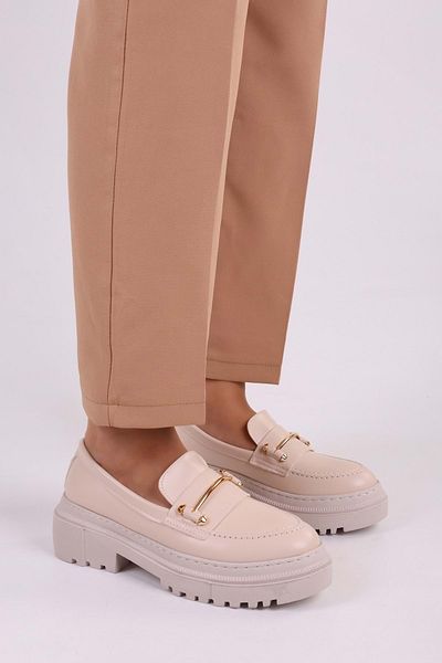 Shoeberry Damen-Loafer „Luis Beige Skin Daily“ mit dicker Sohle und Schnalle