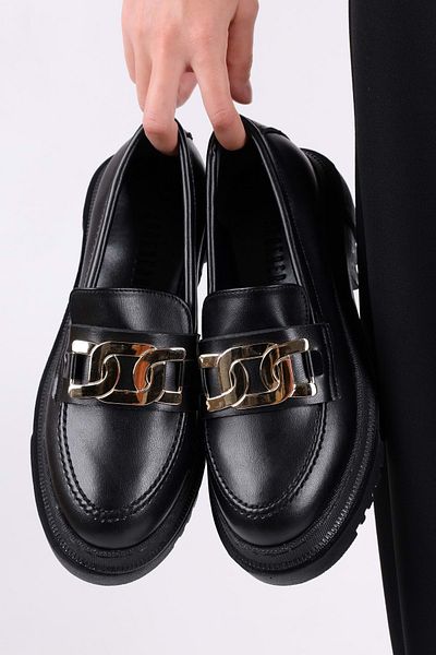 Shoeberry Dámsky mokasín Nemy Black Skin Daily Thick Sole Buckle Loafer