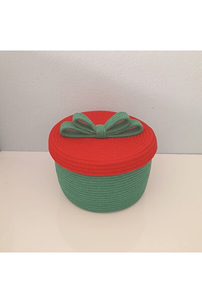 afralya home Christmas, New Year Decorative Storage Basket, 23 cm Basket with Lid, Cotton Basket, New Year Decoration