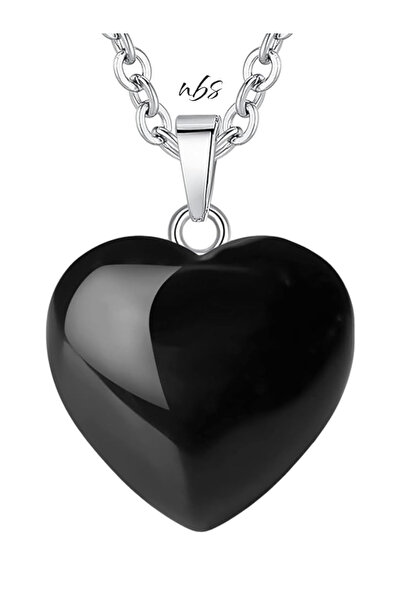 NBS Beautiful Naturel Stones Siyah Akik Kalp Doğal Taş Kolye AA Kalite