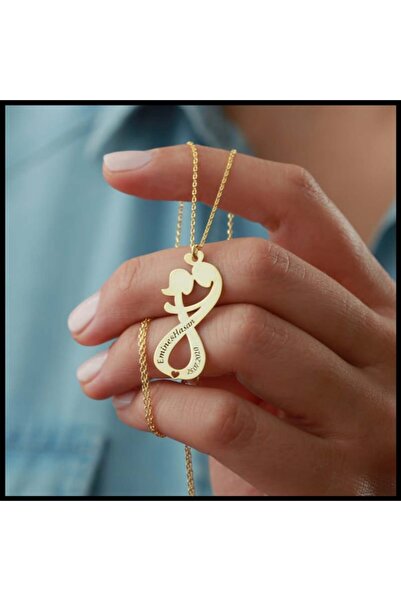 GÜMÜŞ 925 Ayar Gümüş Kişiye Özel İsimli Sonsuz Sarılan Çift Kolye