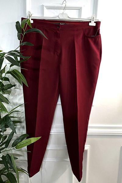 Aşkı Endam Large Size Great Pipe Leg Four Pockets Imported Dumbbell Trousers - Claret Red