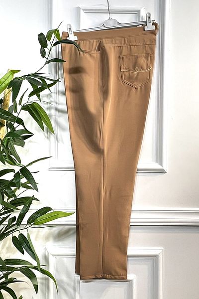 Aşkı Endam Large Size Great Pipe Leg Four-Pocket Imported Dumbbell Trousers - Mink