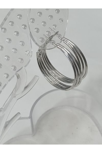 Power Es Steel 3 Row Silver Color Hoop Earrings