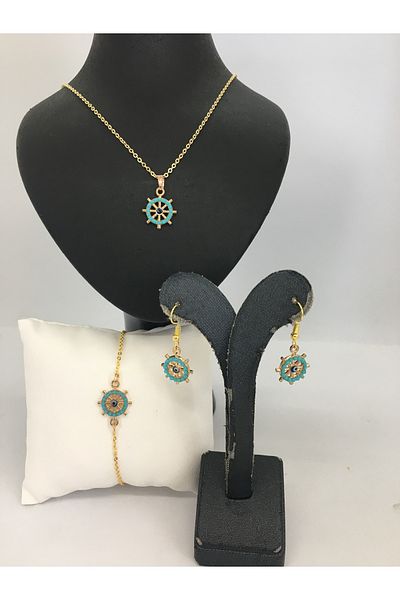 BalıkHediyelik Our Turquoise (Firuze) Stone Necklace/Earrings/Bracelet Set Models-1001