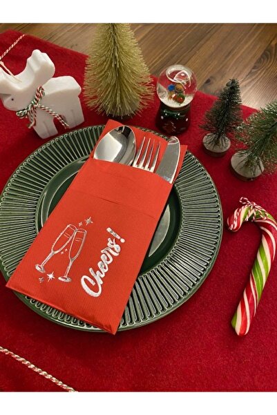 kidspartim مناديل فضية حمراء للجيب Air Touch موديل عيد الميلاد 12 قطعة 40x40