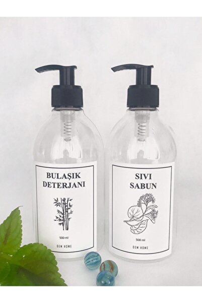 Dem Home Cam Görünümlü Şeffaf Plastik Sabunluk Mutfak 2li Sıvı Sabun Ve Bulaş...