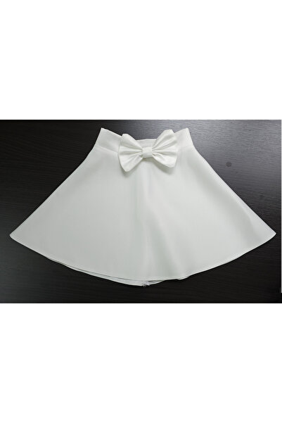 NSMLİFE Біла атласна міні-спідниця з воланами - для дівчаток, з бантиком