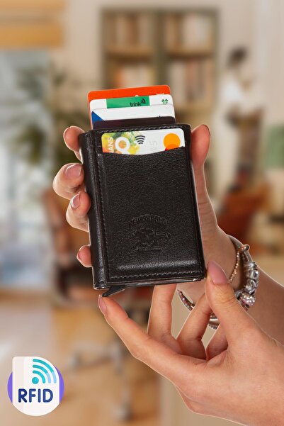Adelina Bags Siyah Basic Deri Mekanizmalı Otomatik Kızaklı Kartlık Cüzdan (7C...