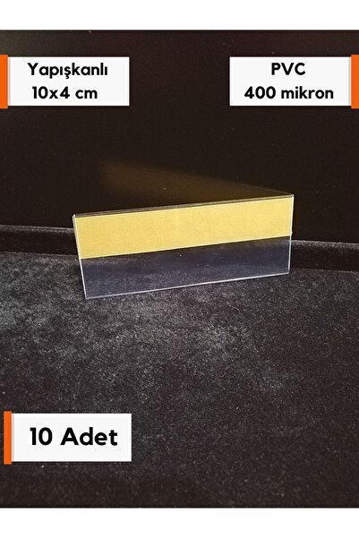 Şeffaf Etiket 10 adet PVC Etiketlik Yapışkanlı 10x4 cm, Raf Fiyat Etiket Cebi...
