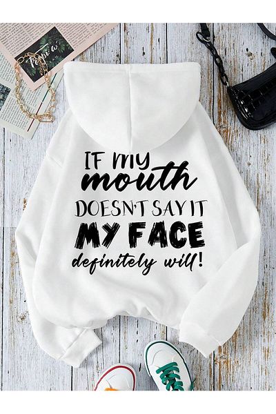 Serbella If My Mouth Design Printed Unisex Kangaroo Pocket Hooded Sweatshirt Hoodie
