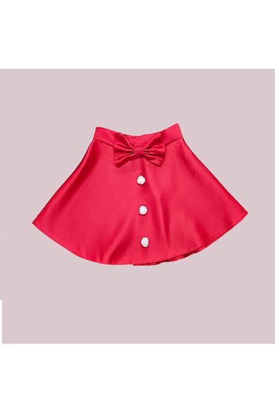 NSMLİFE Red Satin Flared SKirt - Girl's Christmas SKirt with Bow Detail